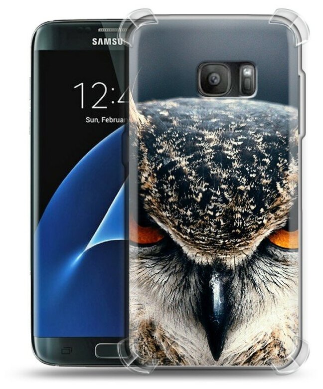 Дизайнерский силиконовый с усиленными углами чехол для Самсунг S7 / Samsung Galaxy S7 Сова и путник