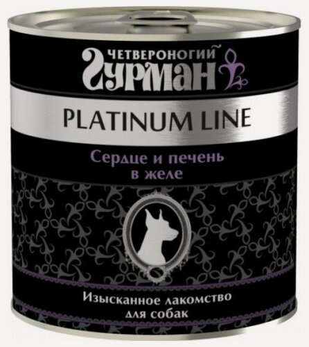 Изображение товара Корм влажный Четвероногий Гурман Платиновая линия для собак, сердце и печень в желе 12 шт. х 240г