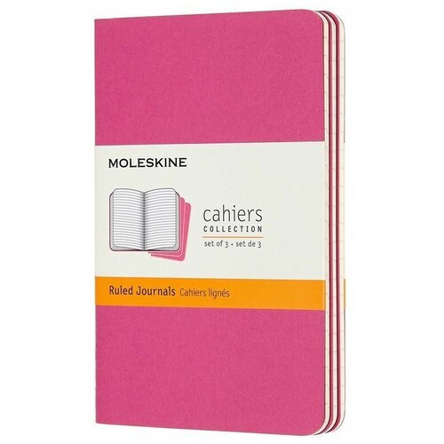 Блокнот Moleskine CAHIER JOURNAL CH011D17 Pocket, 90x140 мм, обложка картон, 64 страницы, линейка, розовый неон (3 штуки)