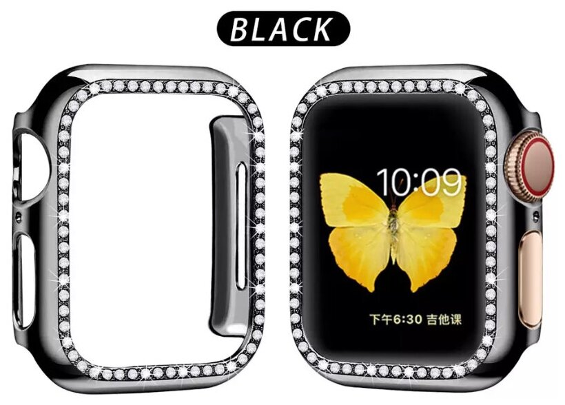 Чехол (бампер) для Apple Watch 44mm со стразами черный