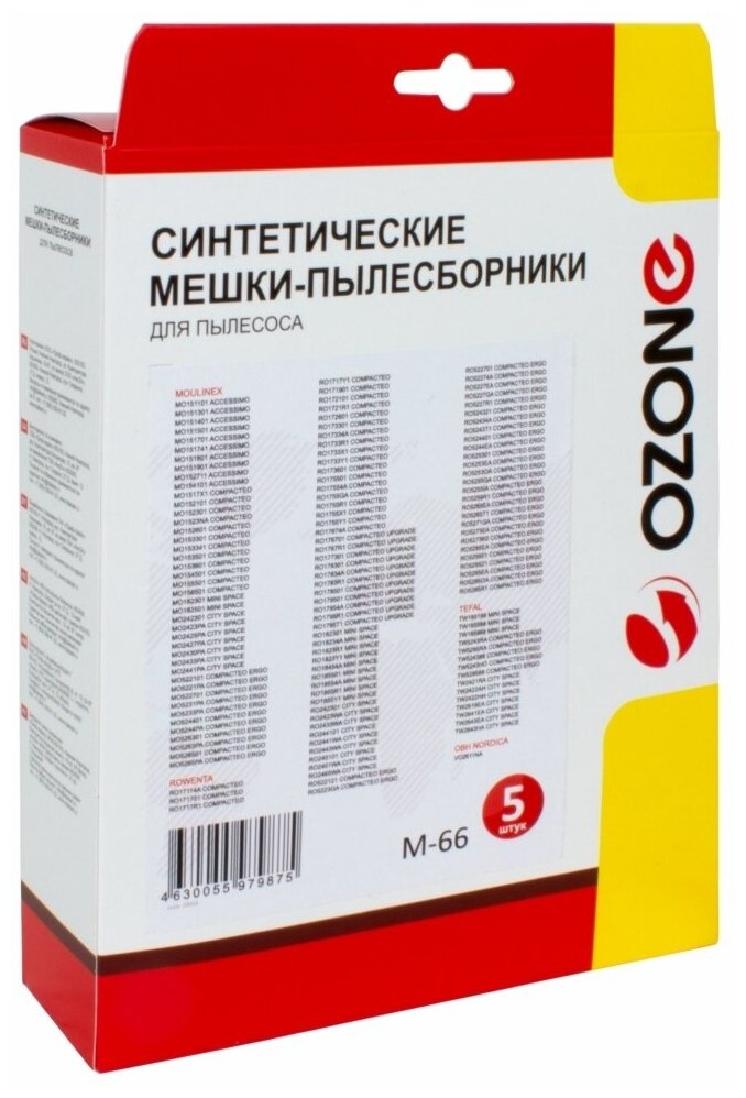 Мешки-пылесборники Ozone синтетические 5 шт + микрофильтр для ROWENTA, OBH NORDICA, MOULINEX и др. - фотография № 3