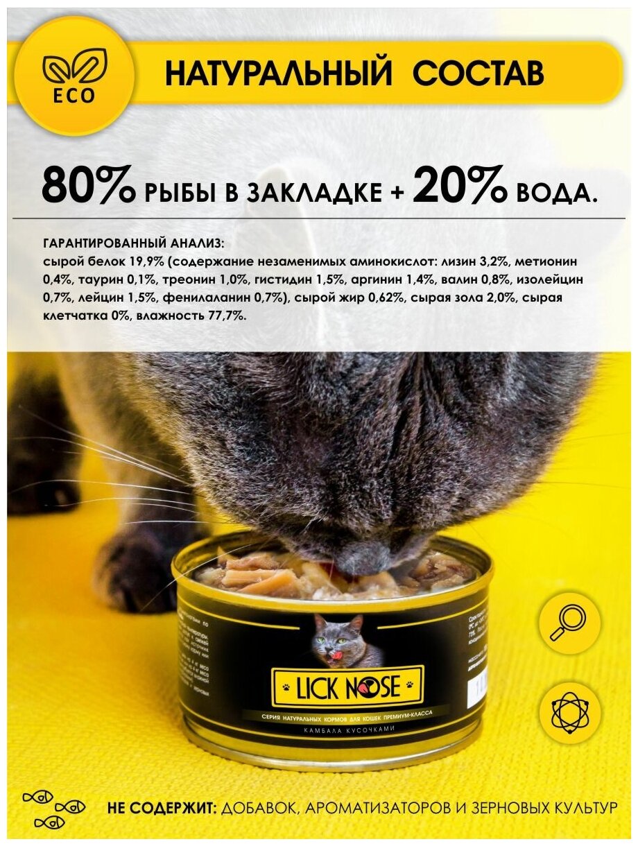 Влажный корм для кошек Lick Nose камбала кусочками 12 шт по 100 гр - фотография № 8