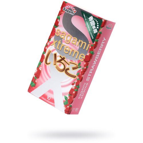Презервативы Sagami Xtreme Strawberry c ароматом клубники - 10 шт. секс игрушки le frivole вагинальные шарики alpha lyra