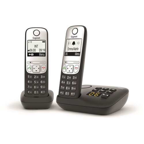 Радиотелефон DECT с автоответчиком и двумя трубками Gigaset AS690A DUO RUS Black