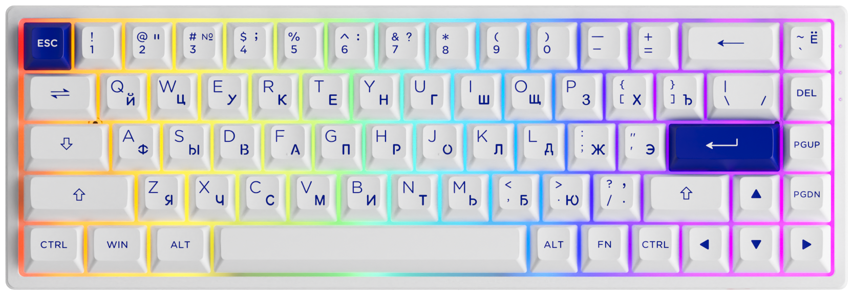 Игровая Клавиатура AKKO 3068B (Plus Edition, White &Blue 3 Modes RGB Hot Swap Jelly Purple ASA profile, русская раскладка