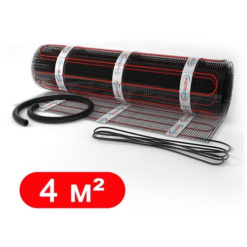 Теплый пол электрический нагревательный мат WarmCoin BLACK 4 мкв кабельный тёплый пол под плитку 3578₽