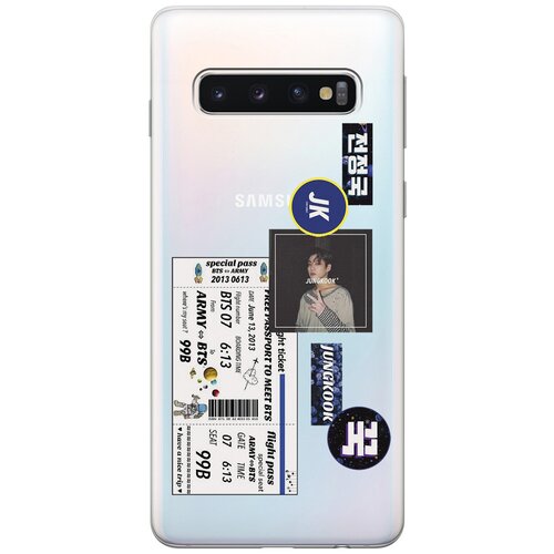 Силиконовый чехол с принтом BTS Stickers для Samsung Galaxy S10 / Самсунг С10 силиконовый чехол с принтом space stickers для samsung galaxy s10 самсунг с10 плюс