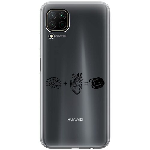 Силиконовый чехол на Huawei P40 Lite, Хуавей П40 Лайт с 3D принтом Brain Plus Heart прозрачный силиконовый чехол на huawei p40 lite хуавей п40 лайт silky touch premium с принтом brain plus heart голубой