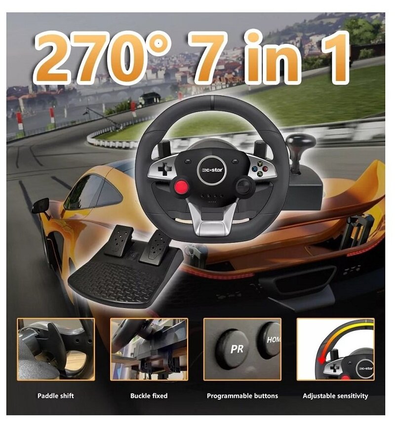 Универсальный игровой гоночный руль с педалямиприставка для консолей для ПК PS3 PS4 Android Xbox One Xbox 360 Nintendo Switch