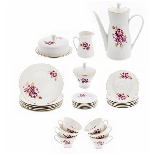 Кофейный сервиз на 6 персон (28 предметов), фарфор, деколь, фабрика 