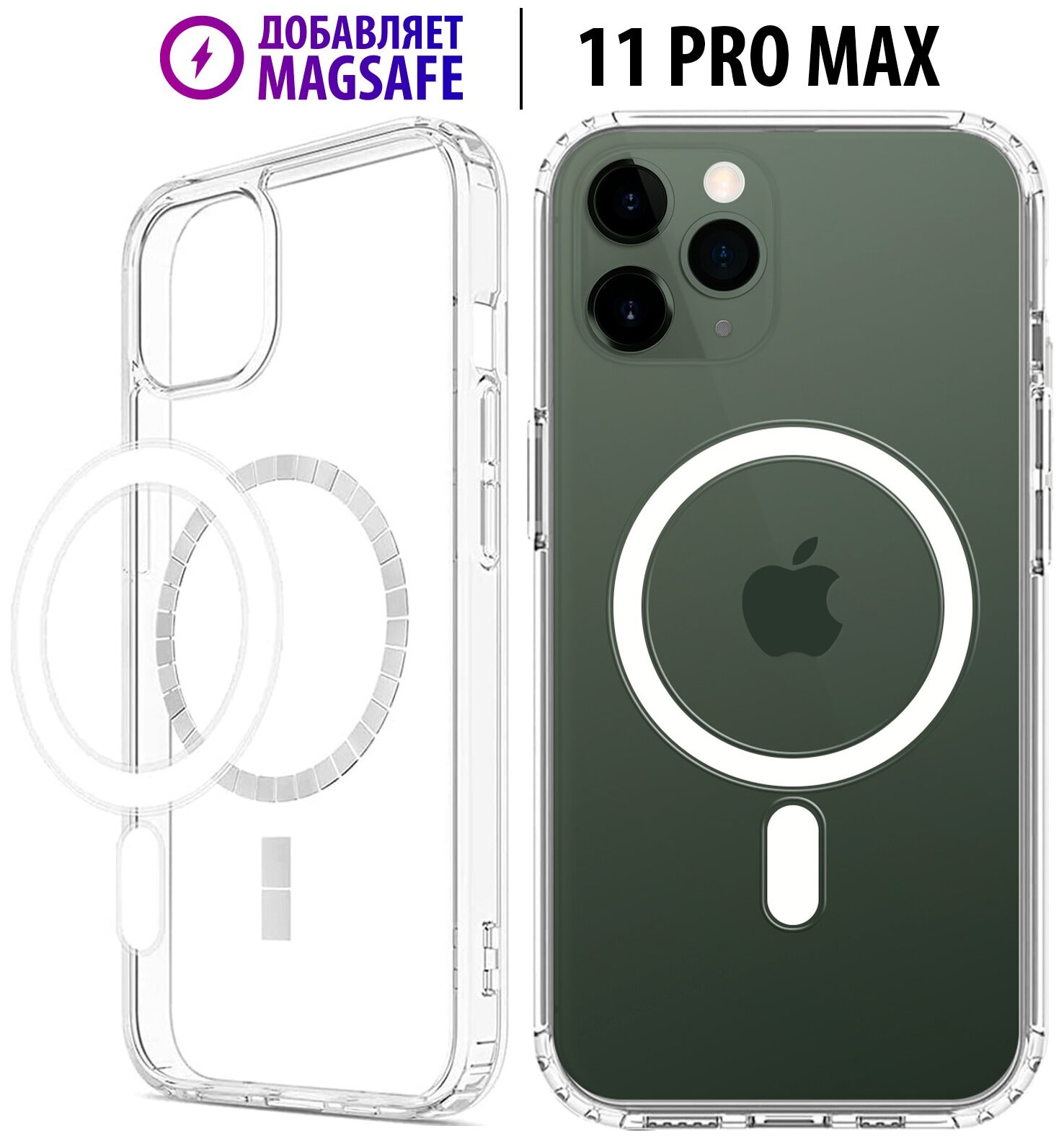 MagSafe чехол Luckroute для iPhone 11 Pro Max c магнитом для крепления к Mag Safe устройствам - Противоударный с усиленными углами, прозрачный