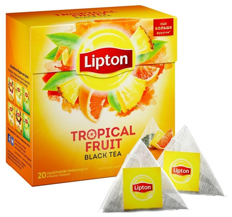 Lipton черный чай в пирамидках Tropical Fruit с ананасом и грейпфрутом 20 шт - фотография № 15