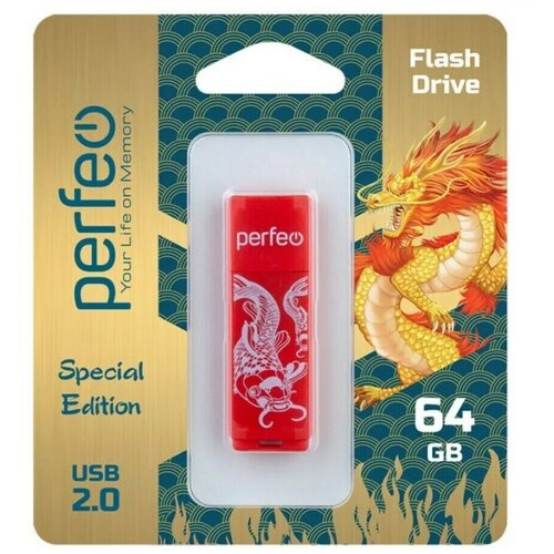 USB Флеш-накопитель USB накопитель Perfeo 64GB C04 Red Koi Fish