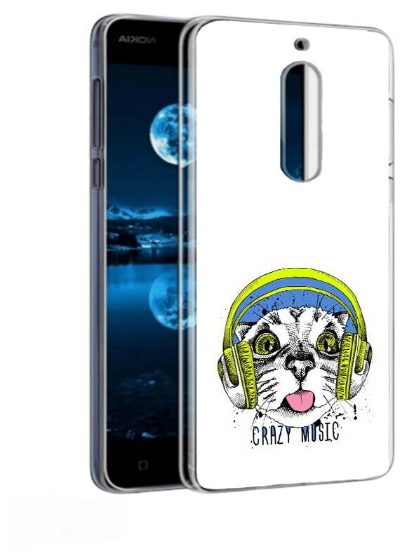Чехол задняя-панель-накладка-бампер MyPads кошка в наушниках рисунок для Nokia 5 противоударный