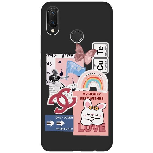 Матовый чехол Cute Stickers для Huawei Nova 3i / P Smart Plus / Хуавей Нова 3 Ай / П Смарт Плюс с 3D эффектом черный