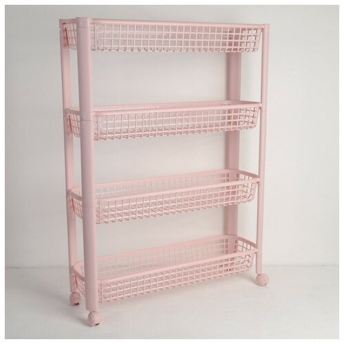 Полка напольная узкая 4-х секционная на колёсиках цвет чайная роза 2594₽