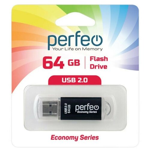 USB Флеш-накопитель USB накопитель Perfeo 64GB E01 Black economy series