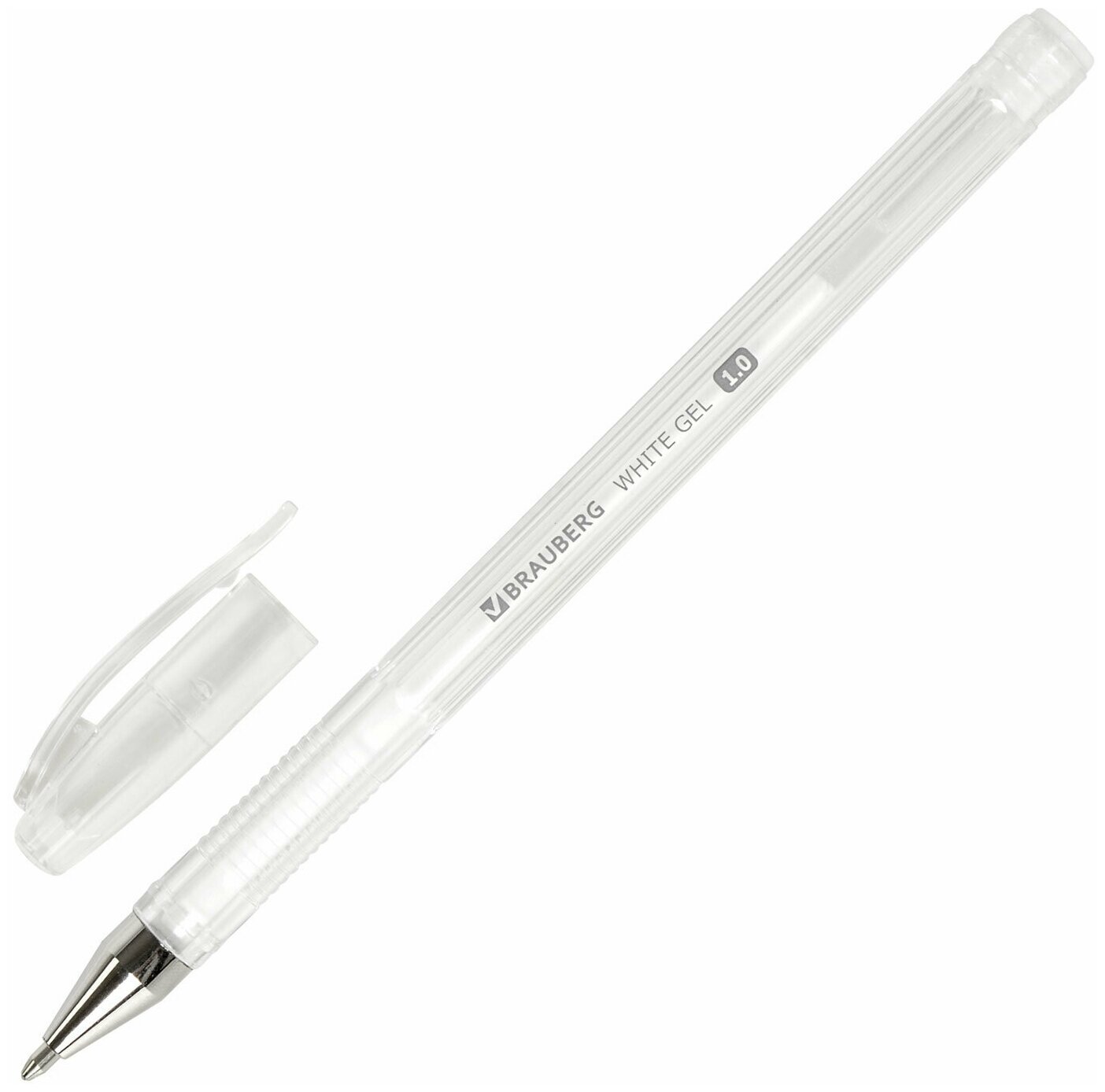 Ручка гелевая BRAUBERG "White Pastel", БЕЛАЯ, корпус прозрачный, узел 1 мм, линия письма 0,5 мм, 143417 - 12 шт.