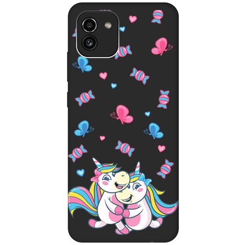 Матовый чехол Unicorns and Candies для Samsung Galaxy A03 / Самсунг А03 с 3D эффектом черный матовый чехол unicorns and candies для samsung galaxy j4 самсунг джей 4 плюс с 3d эффектом черный