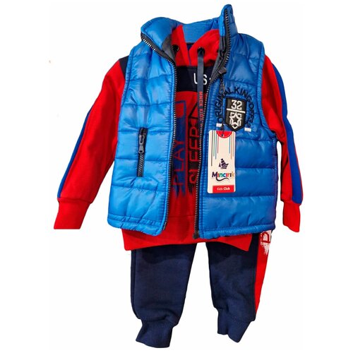 335288 Mincirik Спортивный костюм детский для мальчика детская одежда на флисе жилет брюки и толстовка красный синий размер 92