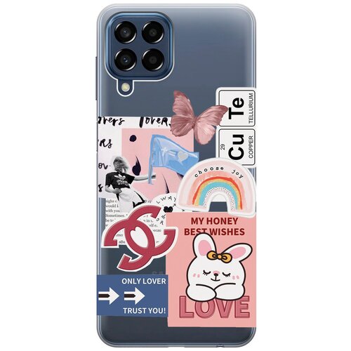 Силиконовый чехол с принтом Cute Stickers для Samsung Galaxy M33 5G / Самсунг М33 5г силиконовый чехол с принтом bts stickers для samsung galaxy m33 5g самсунг м33 5г