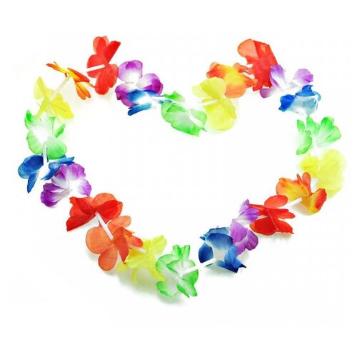 фото Гавайская юбка 60 см, разноцветная с цветочками, гавайское ожерелье 96 см happy pirate