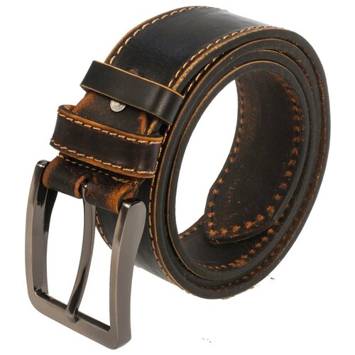 фото Ремень мужской кожаный h-4 с оранжевой отстрочкой нет бренда