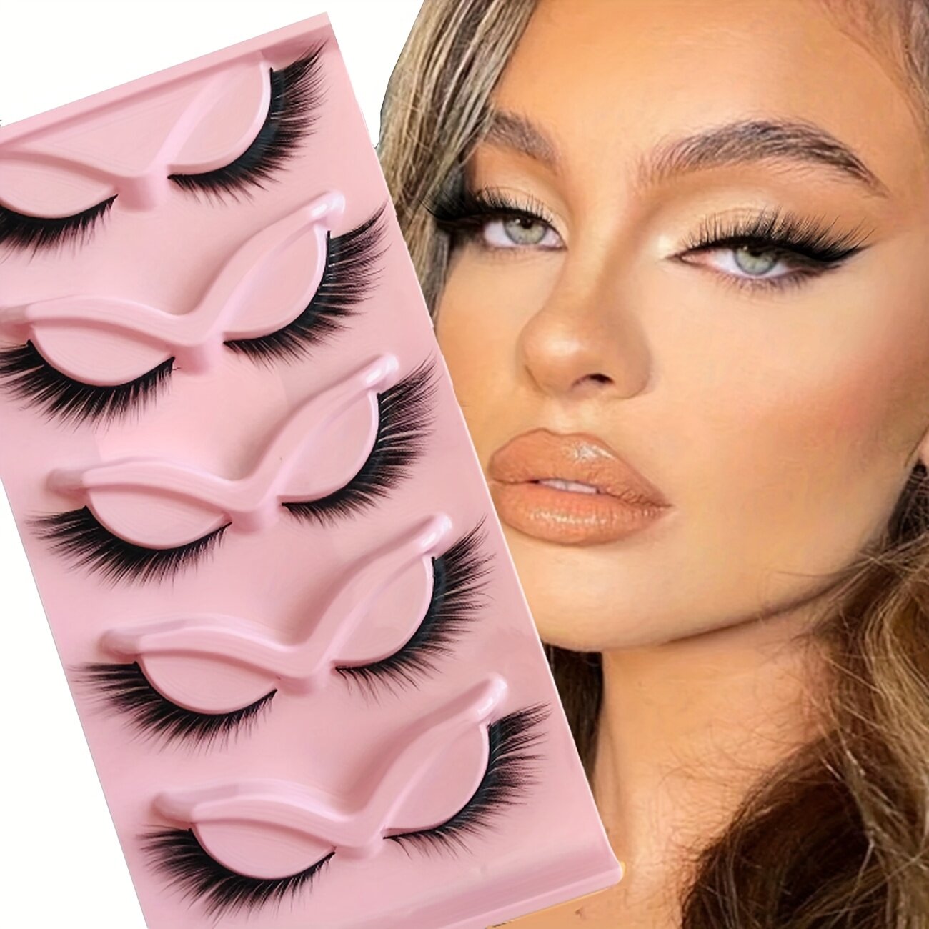 Накладные ресницы 5 пар, стиль cat eye и мультяжный дизайн, модель L26