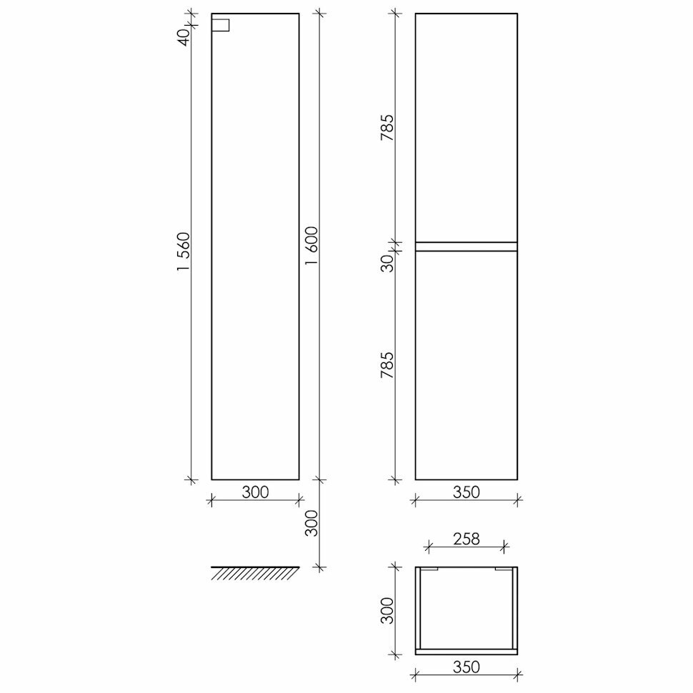 Пенал подвесной 350х300х1600 Sancos Smart, белый. PSM35W