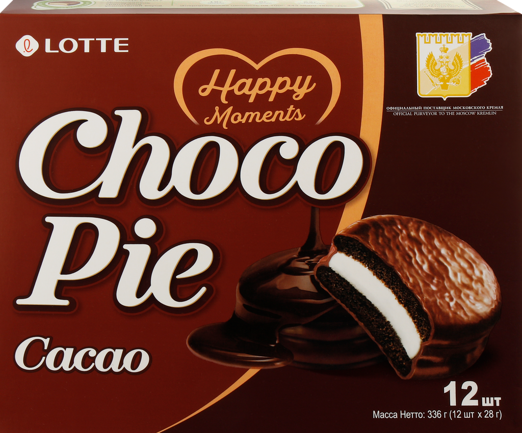 Пирожное LOTTE Choco Pie cacao бисквитное в шоколадной глазури, 12х28г