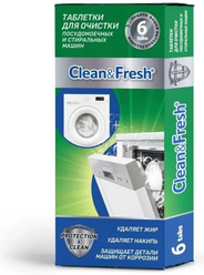 Клин Энд Фреш / Clean&Fresh - Таблетки для очистки посудомоечных и стиральных машин 6 шт