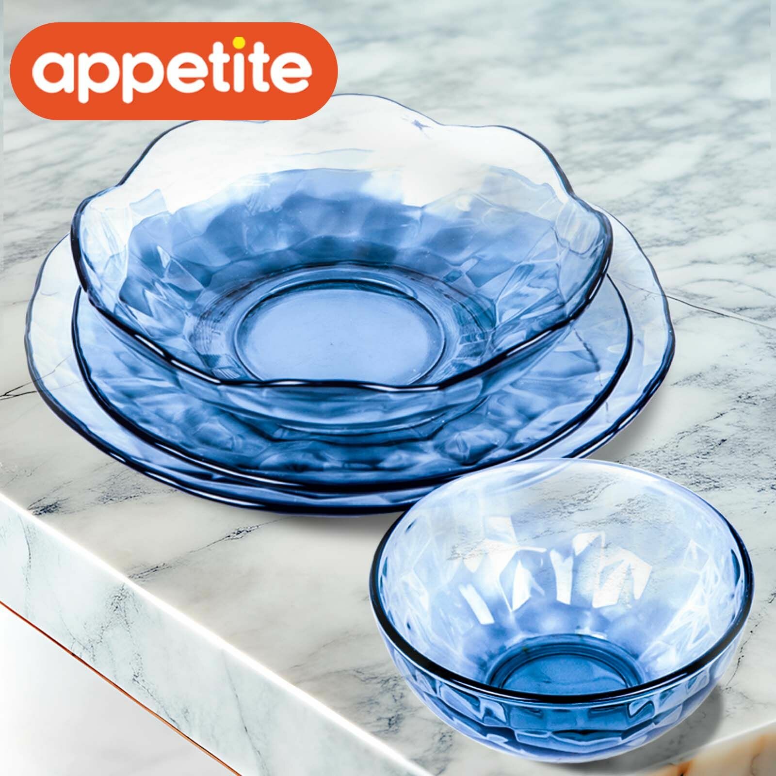 Набор стеклянный Appetite Aqua Dreams, столовый сервиз, 24 предмета, голубой — фото 1
