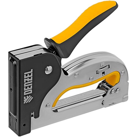 Denzel Степлер металл, скобы в комплекте, плавная регулировка удара, 2К рукоятка, тип 53, 4-14 мм, , 40223