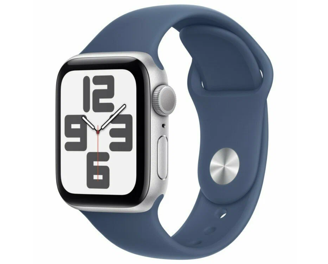 Умные часы Apple Watch SE (2024) GPS 44mm Silver Aluminium Case with Denim Sport Band - S/M MXEQ3(Не установлен Rustore) — фото 1