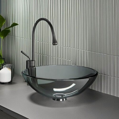 Изображение товара Раковина со столешницей, круглая, стеклянная, антивандальная, 42x15 см