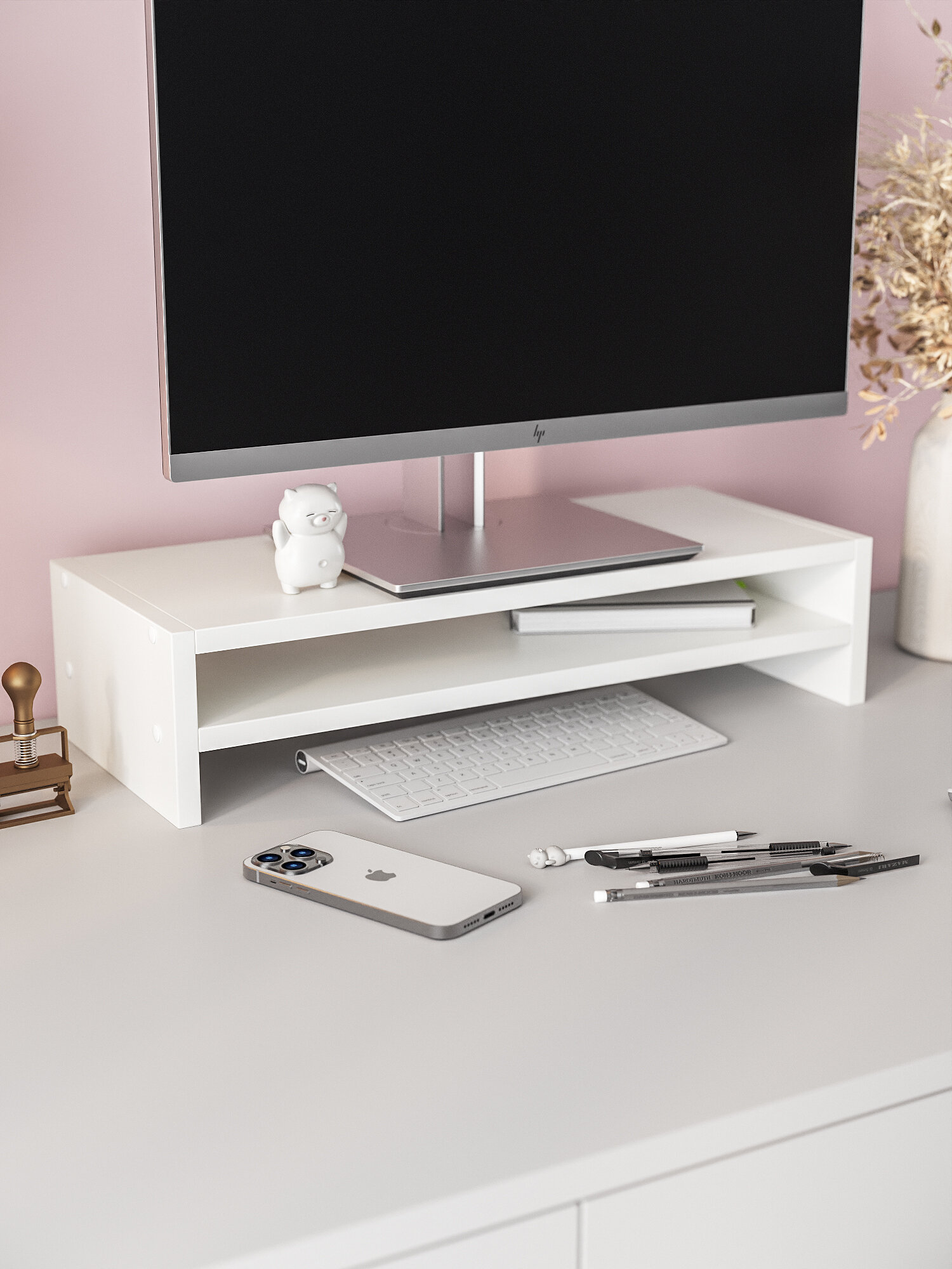 Подставка под монитор граникум "Эрвин"  ЛДСП поворотная белая с полкой