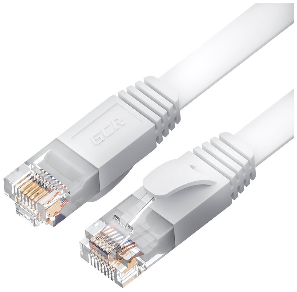 Патч-корд PROF плоский UTP cat.6 10 Гбит/с RJ45 LAN компьютерный кабель для интернета медный (GCR-LNC65) белый 0.3м