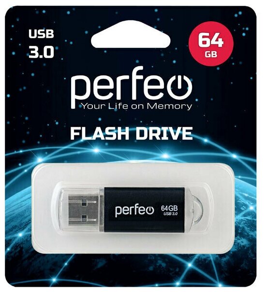 USB Флеш-накопитель USB накопитель Perfeo 3.0 64GB C14 Black metal series