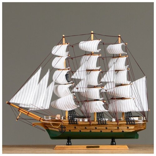 Корабль Одиссея с белыми парусами, зелено-коричневый корпус, 58*8*48см