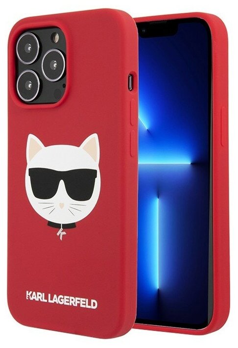 Чехол Lagerfeld Liquid silicone Choupette Hard для iPhone 13 Pro Max, красный (Magsafe)