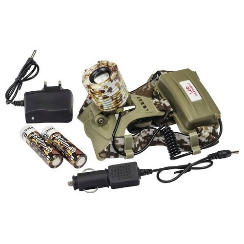 Rifish Фонарь налобный аккумуляторный MX-K12M-T6 Цифра ,прикуриватель + 220ВТ 2 аккум.