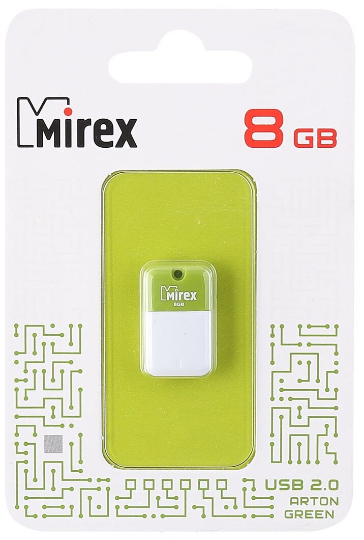 Флеш-память USB 8 Gb Mirex ARTON GREEN, бело/зеленый