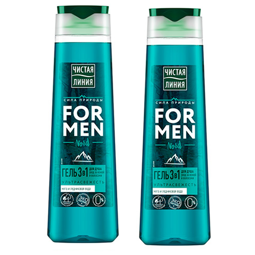 Чистая линия Гель для душа 3в1 FOR MEN, 400 мл (2 шт в наборе) гель для душа nord s secret мужской гель для душа и шампунь для волос 3 в 1 энергия леса