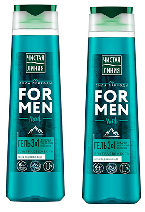 Чистая линия Гель для душа 3в1 FOR MEN, 400 мл (2 шт в наборе)