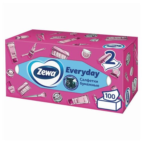 Салфетки косметические 2-х слойные 100 шт., комплект 30 шт., ZEWA Everyday, в картонном боксе, 24516, 6286 - фотография № 2