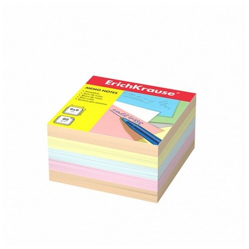 Блок бумаги для записей ErichKrause, 9 x 9 x 5 cм, плотность 80 г/м2, люкс, цветной