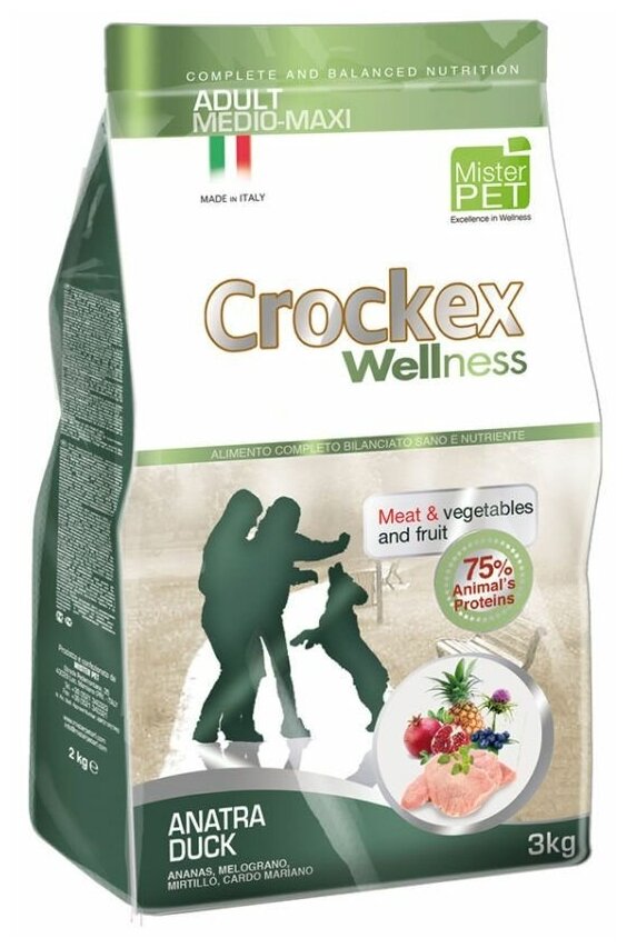 CROCKEX Wellness сухой корм для взрослых собак средних и крупных пород с уткой и рисом - 3 кг
