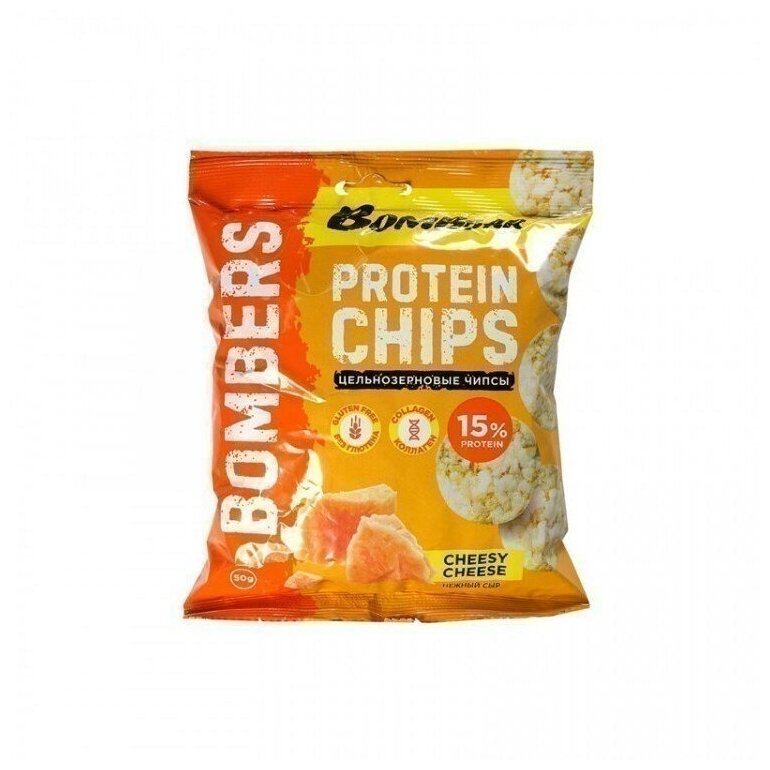 BOMBBAR Цельнозерновые протеиновые чипсы со вкусом нежный сыр 50 гр.