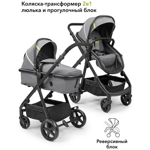 Коляска-трансформер Happy Baby LINDA люлька, прогулочная dark grey