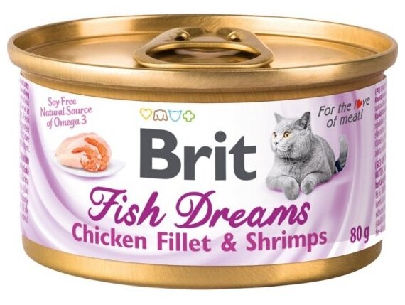 Корм влажный Brit консервированный для кошек Fish Dreams Chicken fillet & Shrimps Куриное филе и креветки 12шт*80г